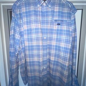 Vineyard Vines Light Blue and Pink Plaid Shirt
